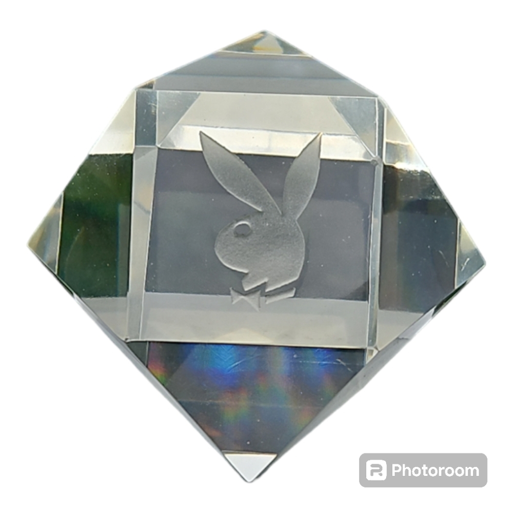 Vintage 1960's Hand Cut Playboy Crystal Paperweight